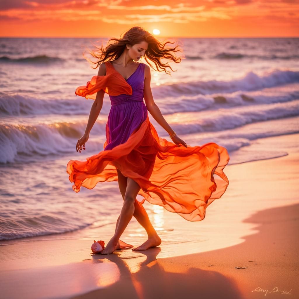 Woman on Beach with Message in Bottle