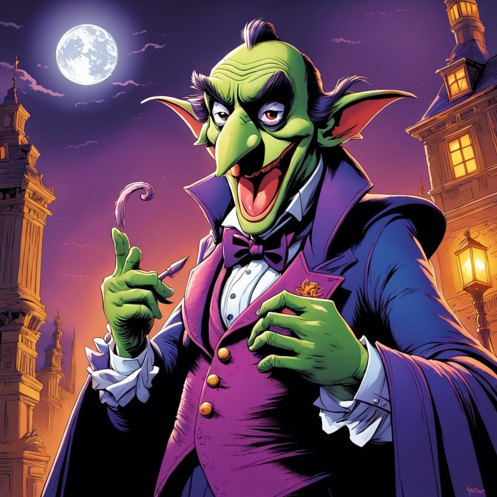 Count von Count's Energetic Cosplay in Comic Book Style