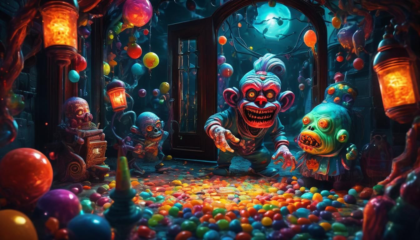 Surreal Zombie Monkey Clown Demon in Candy Art