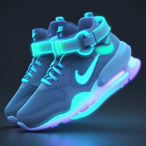 Futuristic Bioluminescent Nike Sneakers: 3D Digital Art