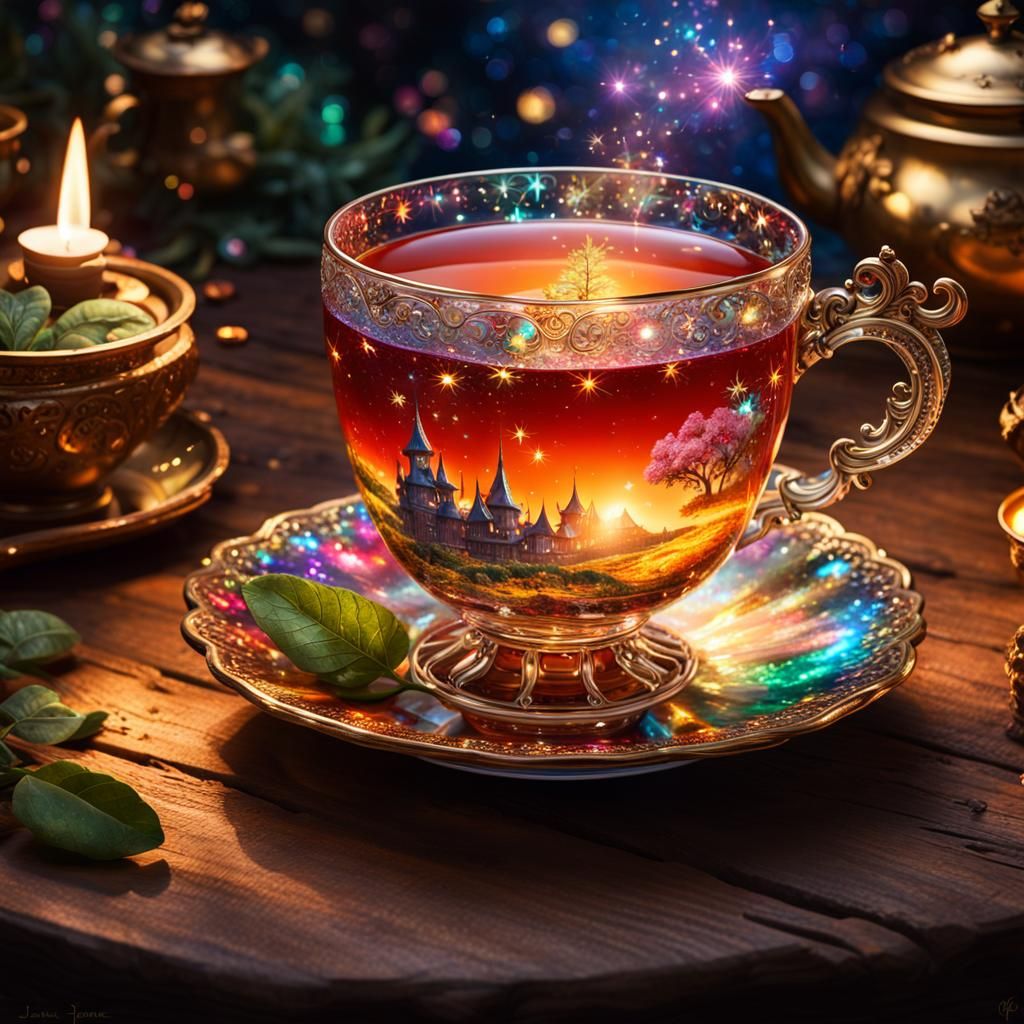 Crystalline Teacup with Magical Tea: Fantasycore Artwork