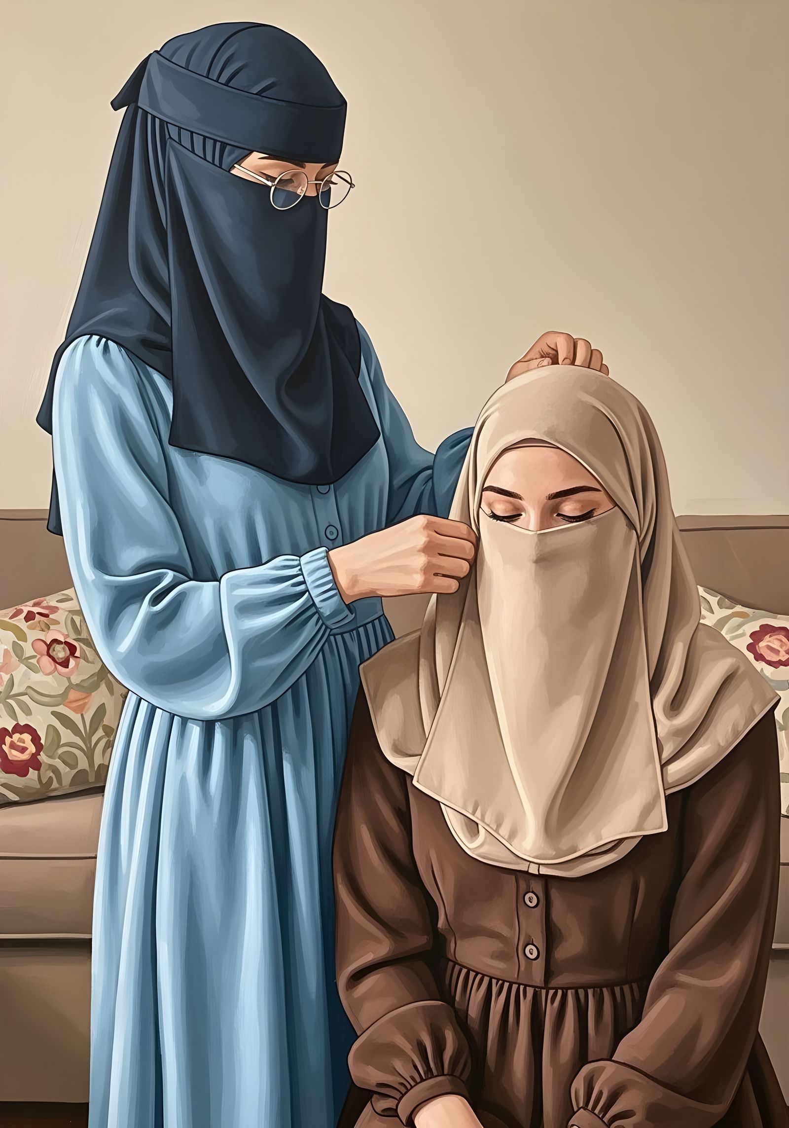 Swedish Women in Niqabs: Expressive Abstract Illustration
