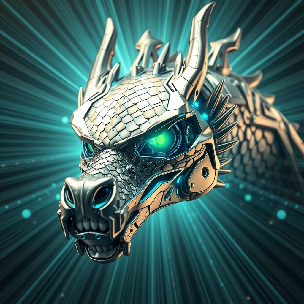 Regal Metallic Dragon Head in Futuristic Style