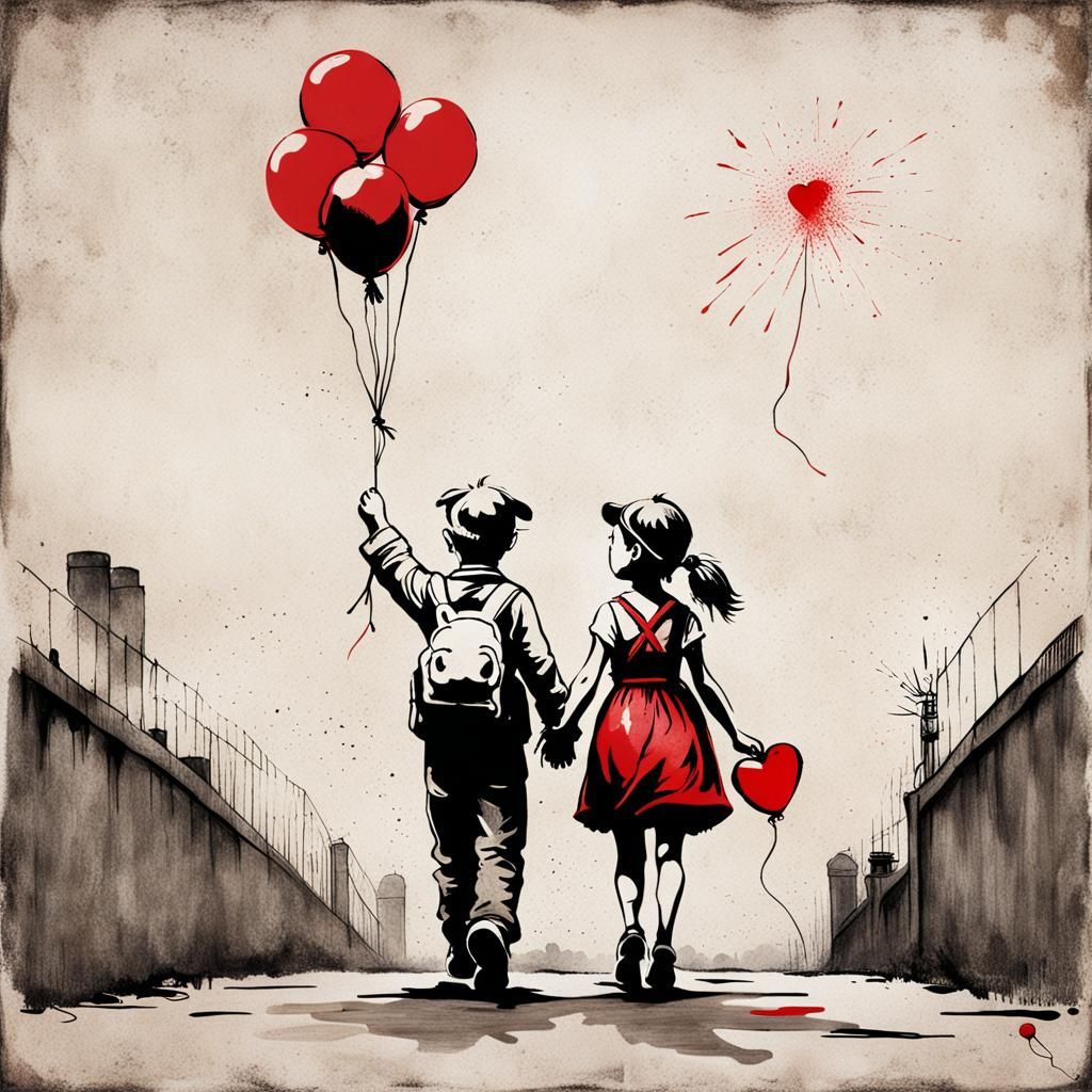Banksy Style Whimsical Children's Drawing