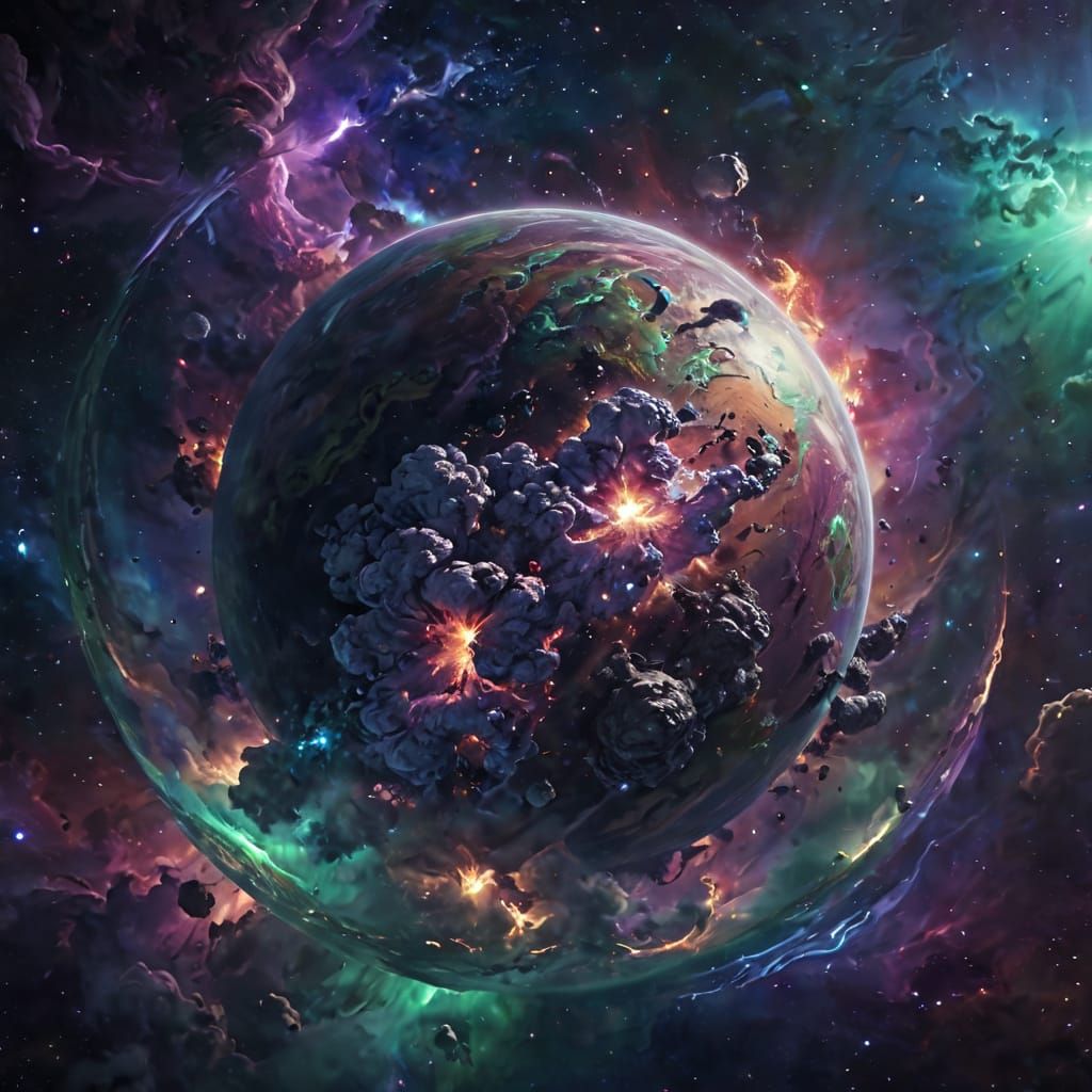 Vibrant Sci-Fi Planet in Space Digital Painting