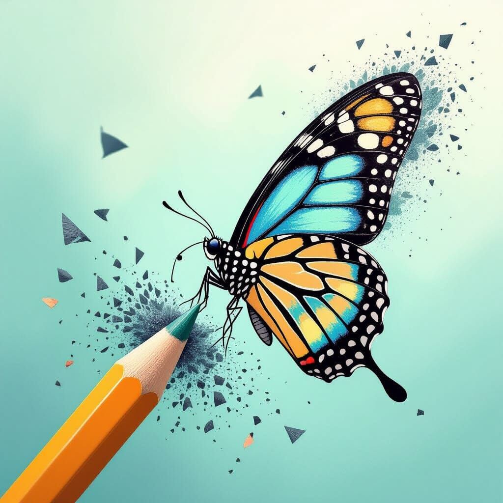 Pencil Transforms Into Butterfly in Ethereal Style