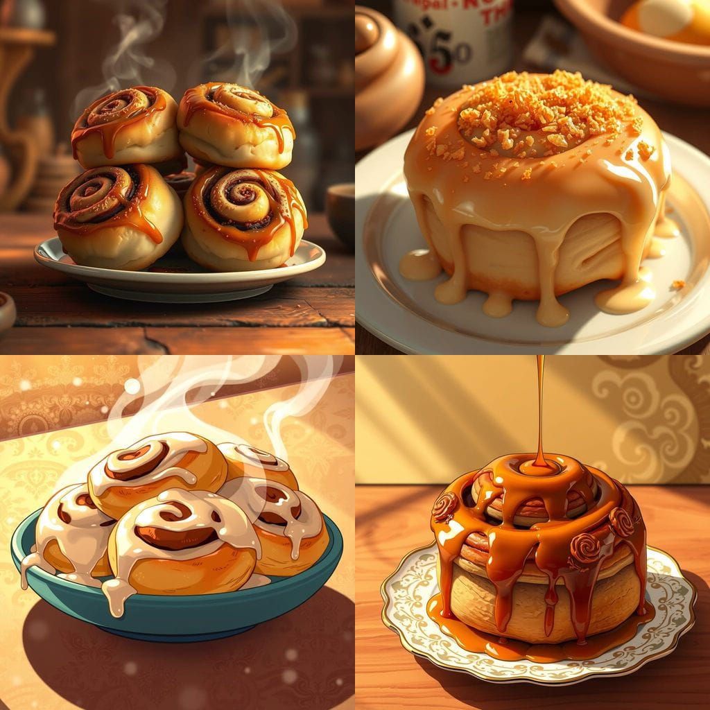 Surreal Cinnamon Buns in Whimsical Anime Style