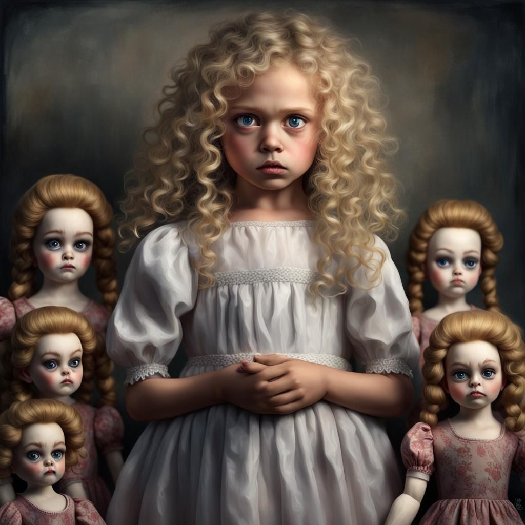 Hyperrealistic Portrait: Little Girl with Dolls
