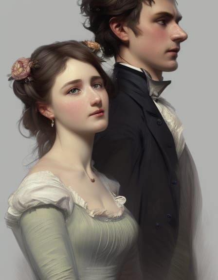 Victorian Couple Portrait in Detailed Art Style