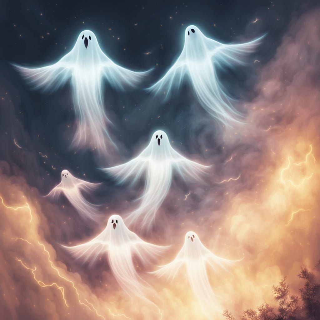 Ethereal Ghosts Fly in Dreamlike Surrealism