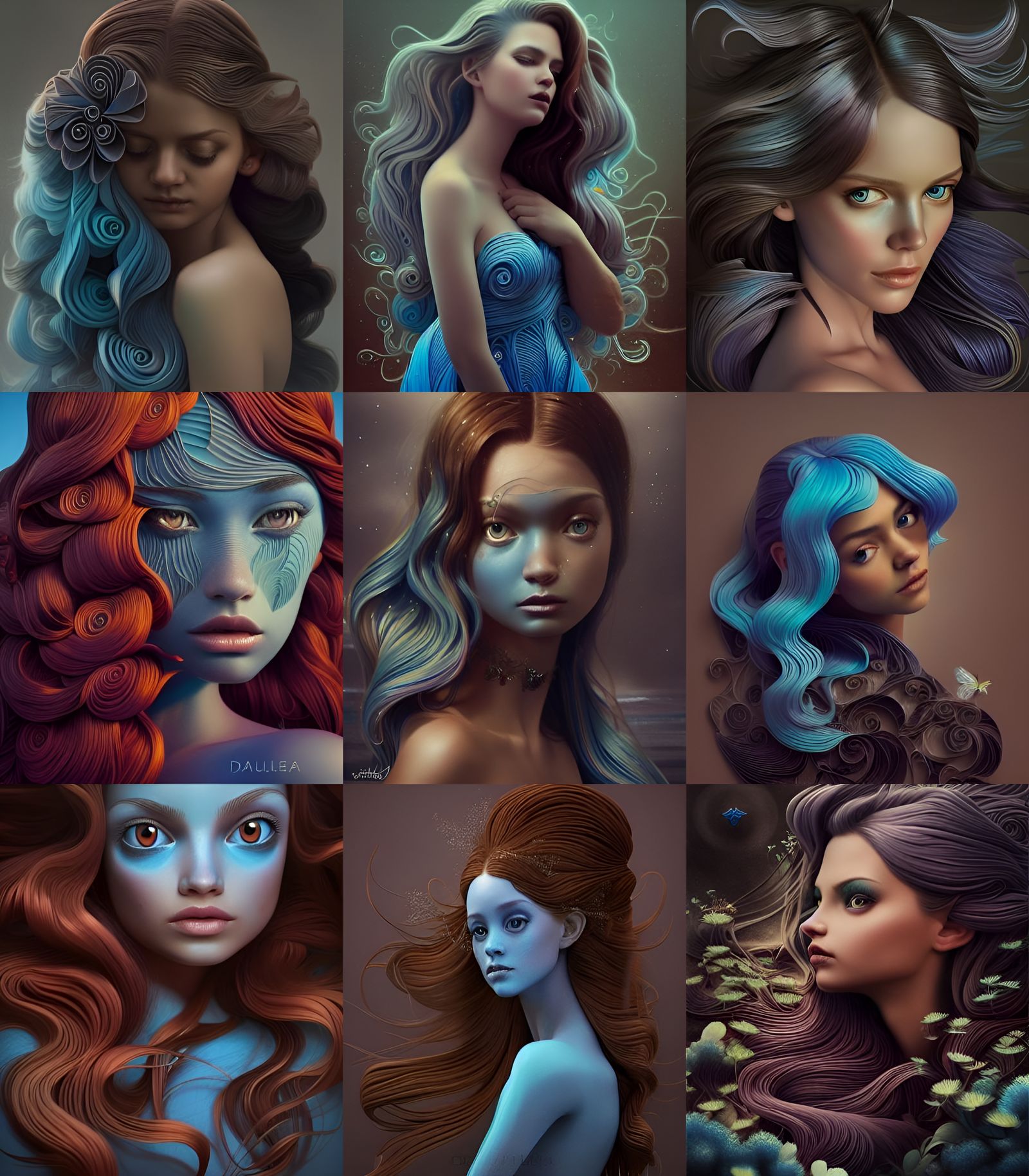 Princess with Flowing Hair in 3D Art