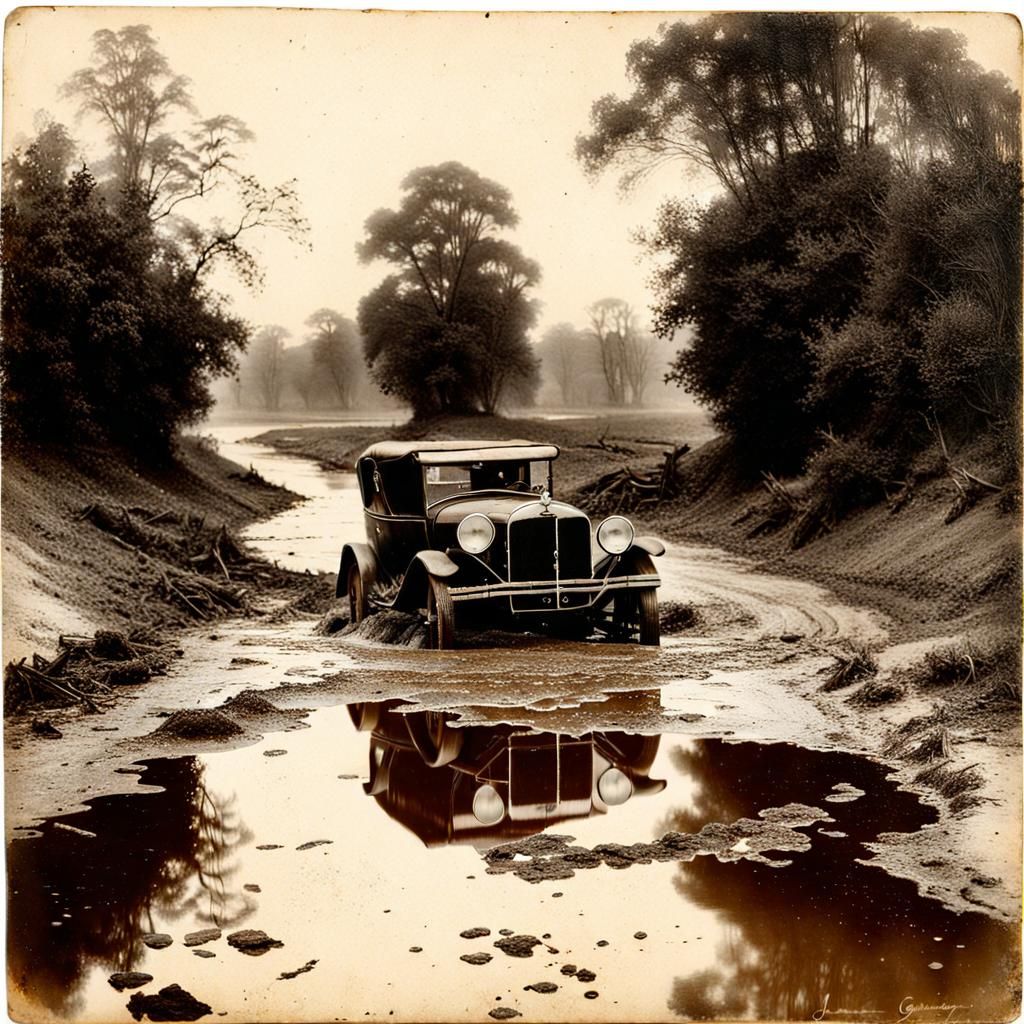 Vintage Muddy Postcard in Oil Painting Style