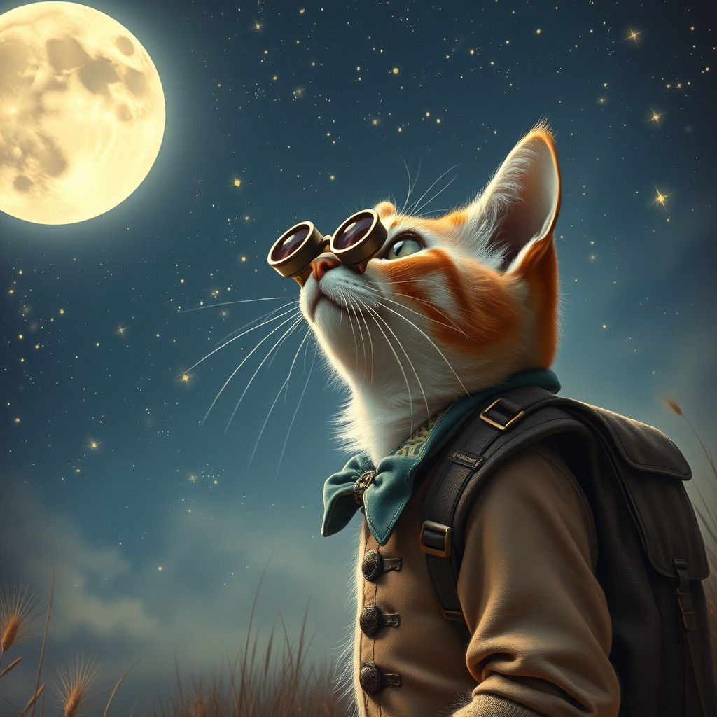 Cat Stargazing in Dreamy Matte Painting