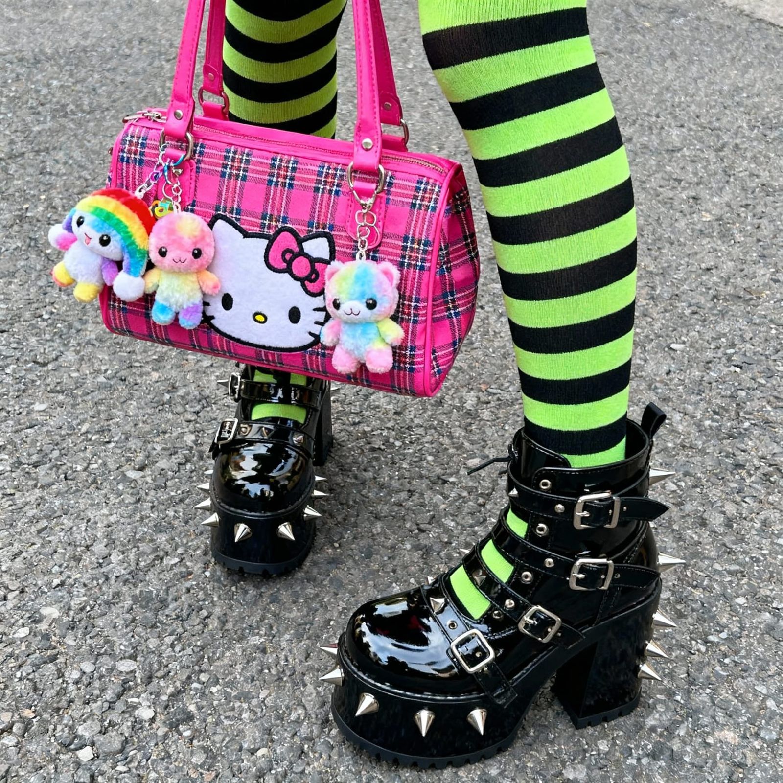 Alternative Fashion Legs with Neon Stripes & Gothic Boots