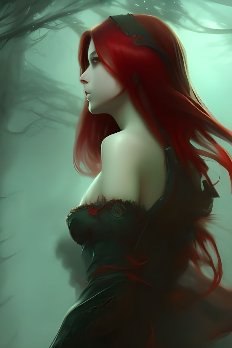 Red Woman with Bleeding Eyes: Dark Fantasy Portrait