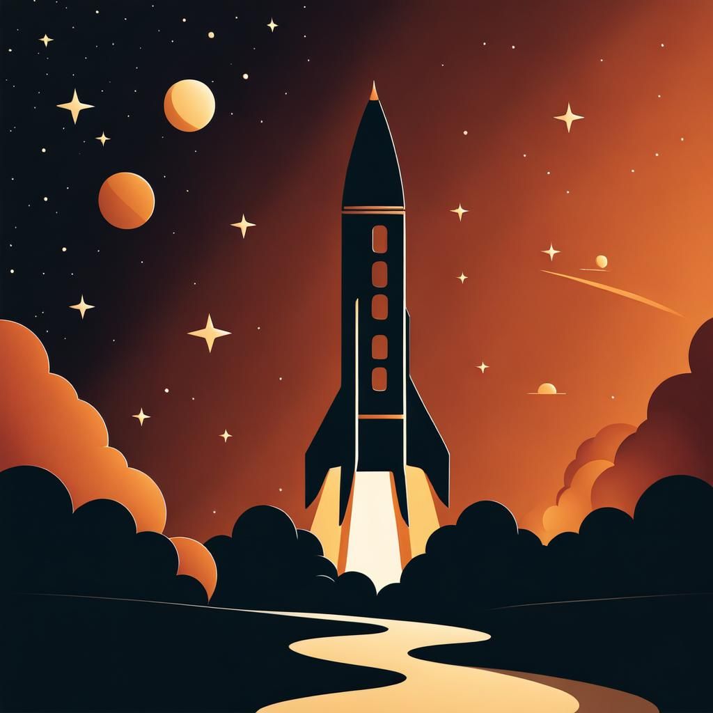 Minimalist Rocket Launch Papercut in Warm Tones