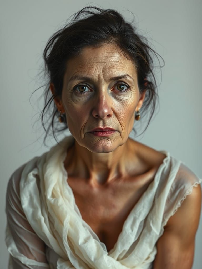 Woman in Contemplative Repose, High-Contrast White