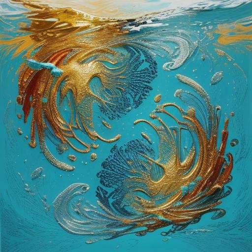 Golden and Silver Beta Fish in Turquoise Waters