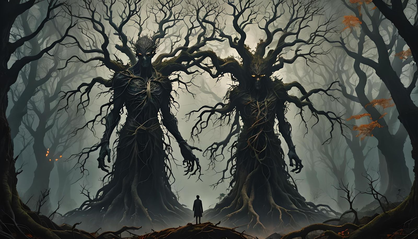 Eerie Forest Guardian in Matte Painting Style