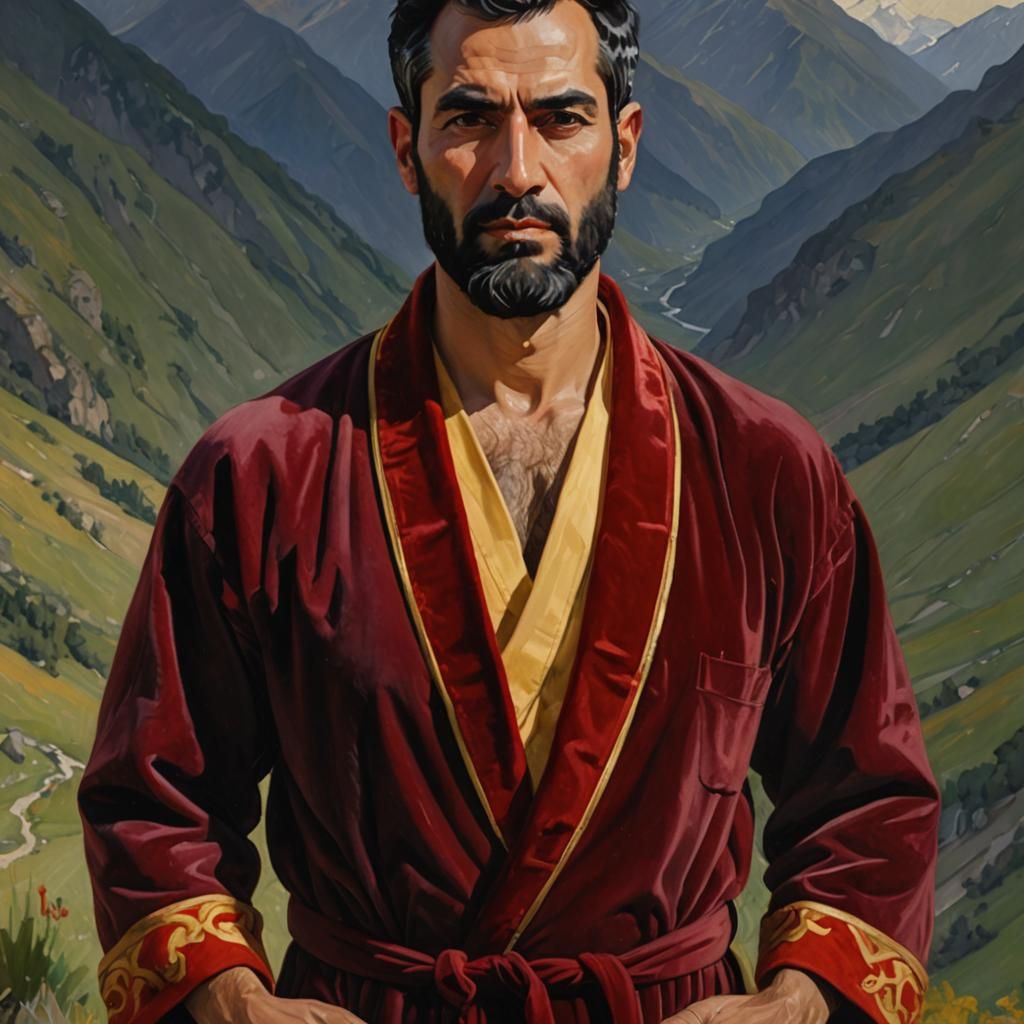 Serene Man in Velvet Bathrobe, Impressionist Oil Painting