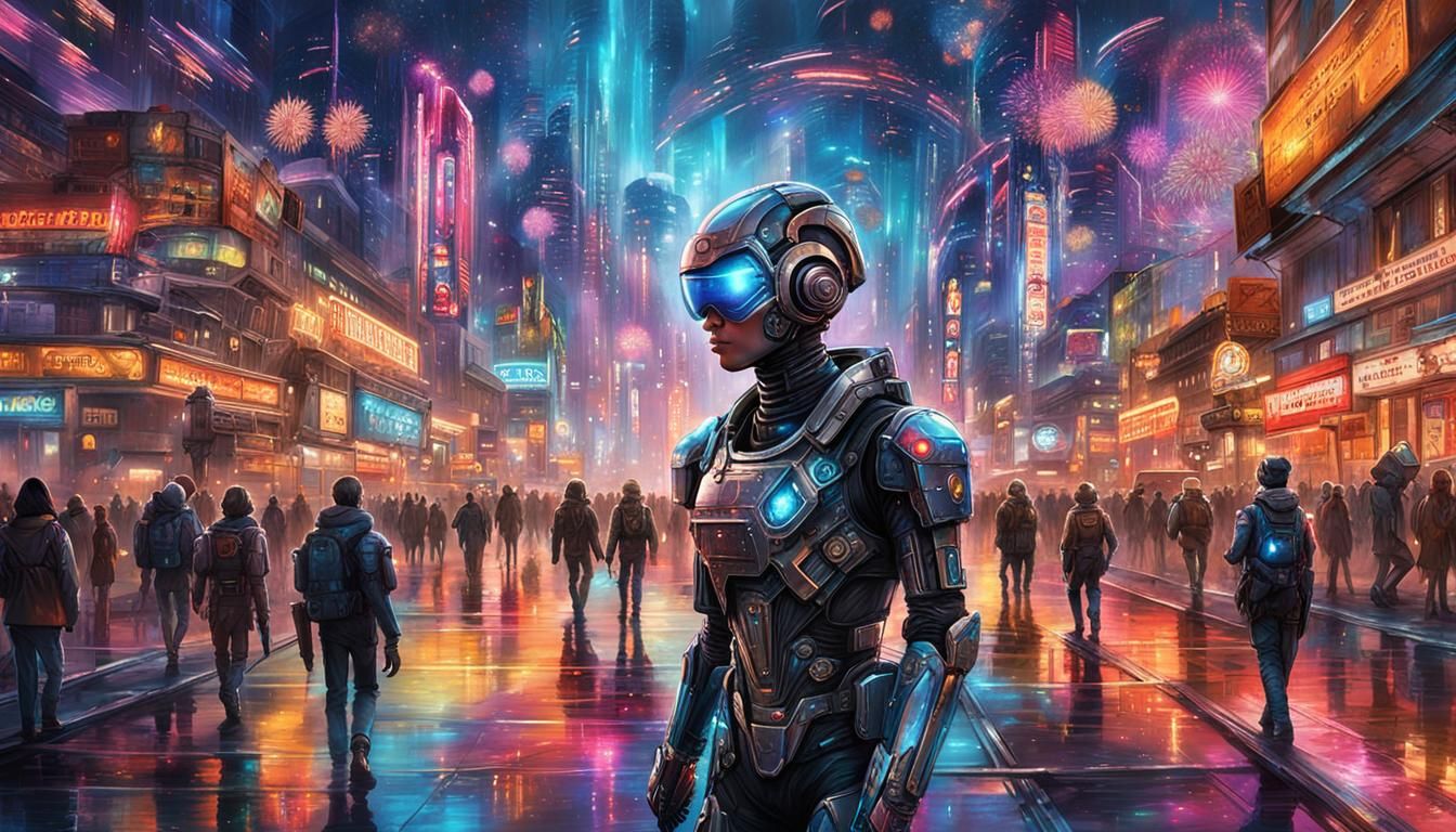 Cyberpunk Cyborgs Roam Futuristic Amusement Park