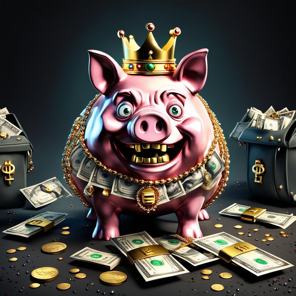 Evil Piggy Bank Busting Out of Bank Safe