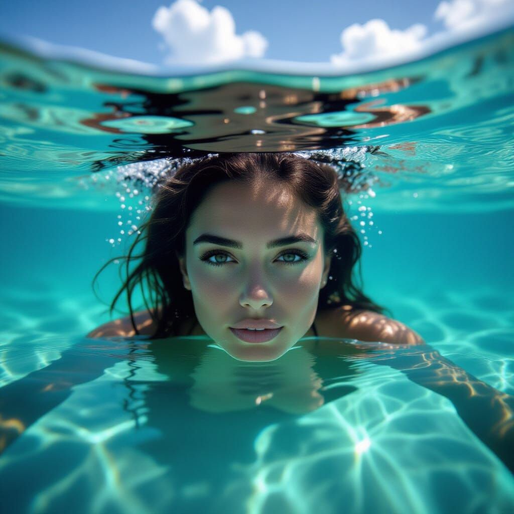 Woman Leans Into Water Split Level Fine Art Photo