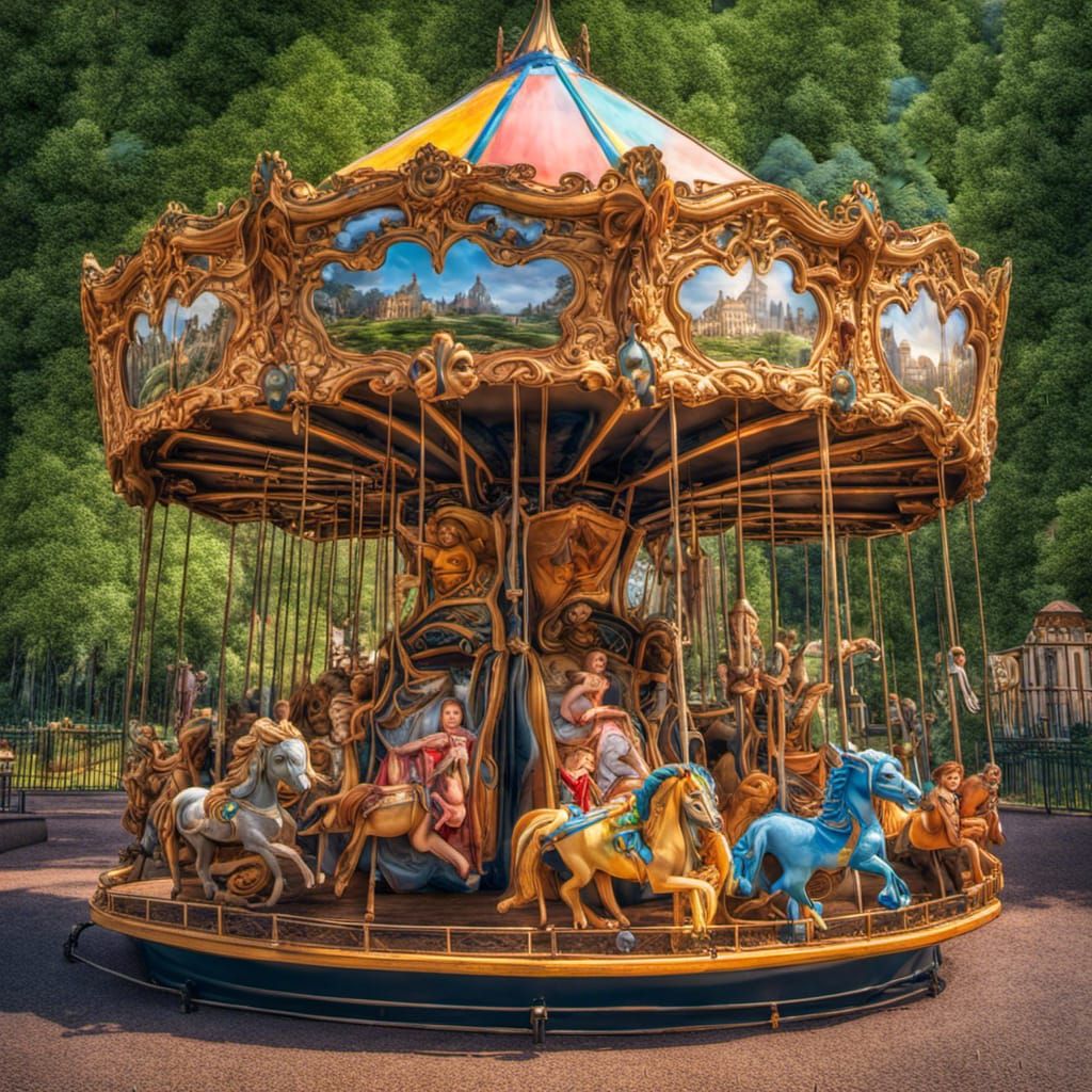 Theme Park with Fairy-Tale Castle: Hyperrealistic Image