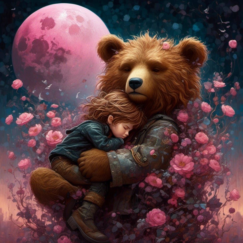 Steampunk Bear Comforts Angelic Boy in Dreamscape
