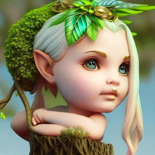 Baby Dryad in Glass Bubble: Hyperdetailed 3D Illustration