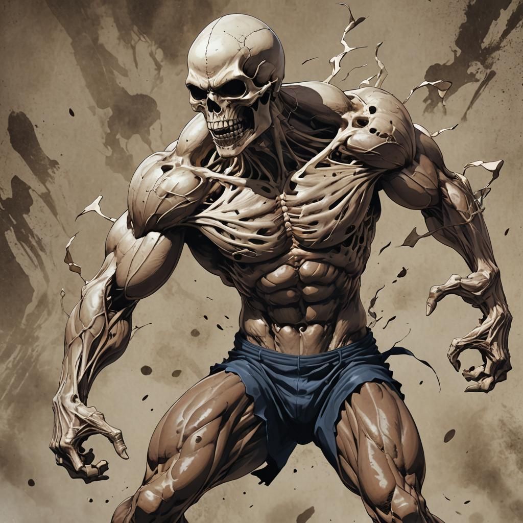 Fearsome Skull-Headed Warrior in Anime Style