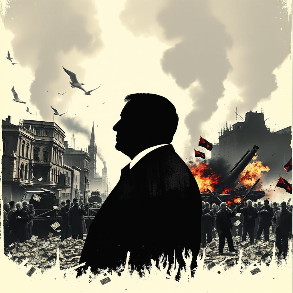 Silhouetted Politician Confronts Chaos in Banksy-Inspired Do...