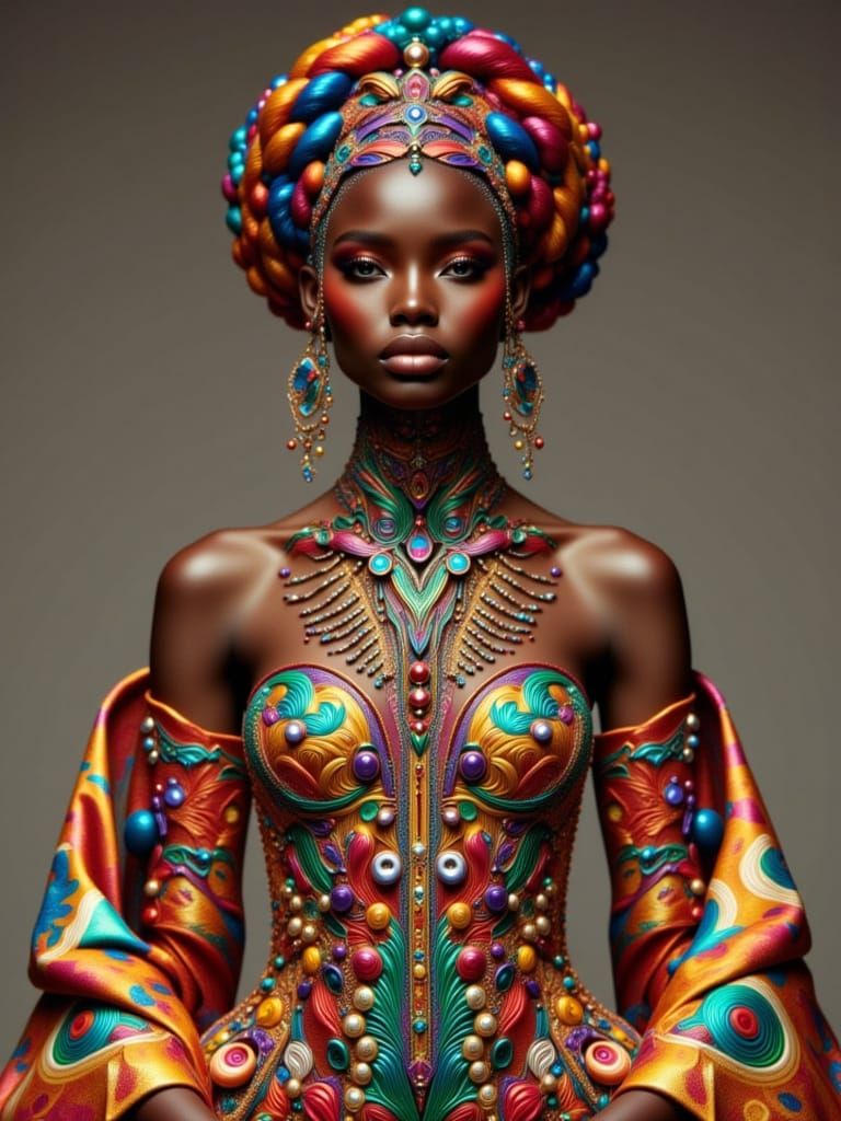 Afro-Futuristic Bride in Beaded Wedding Dress