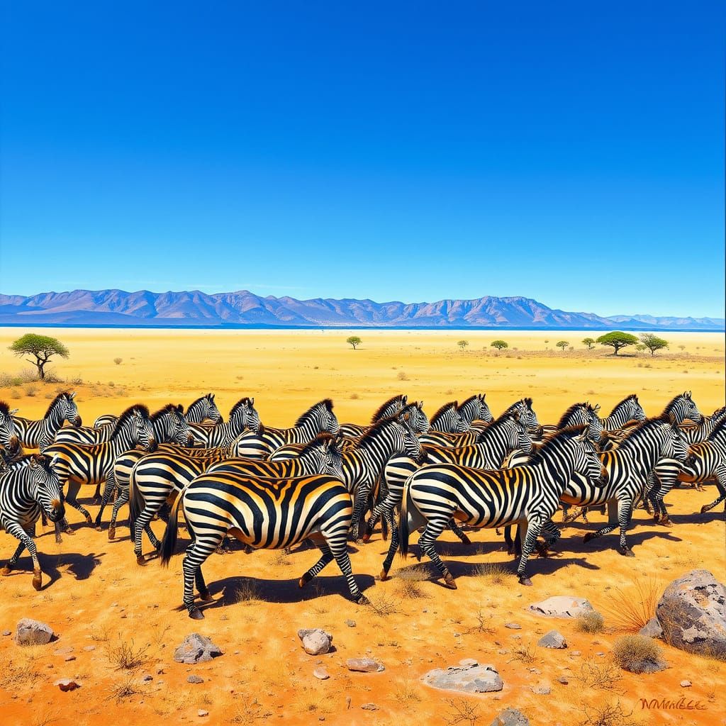 African Savannah Zebras Roam Free in Vibrant Stripes