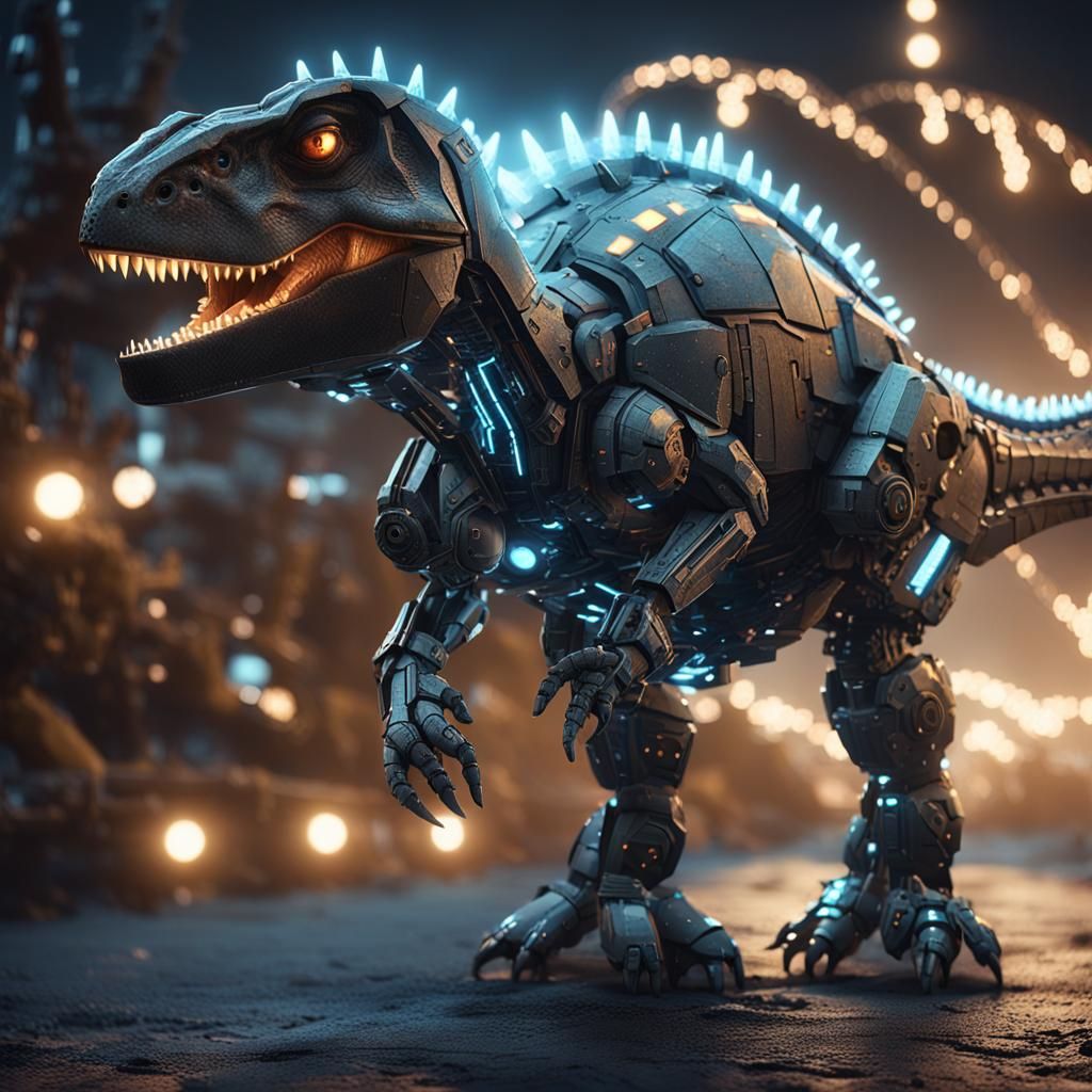 Cybernetic Pet Dinosaur in Futuristic Sci-Fi Style