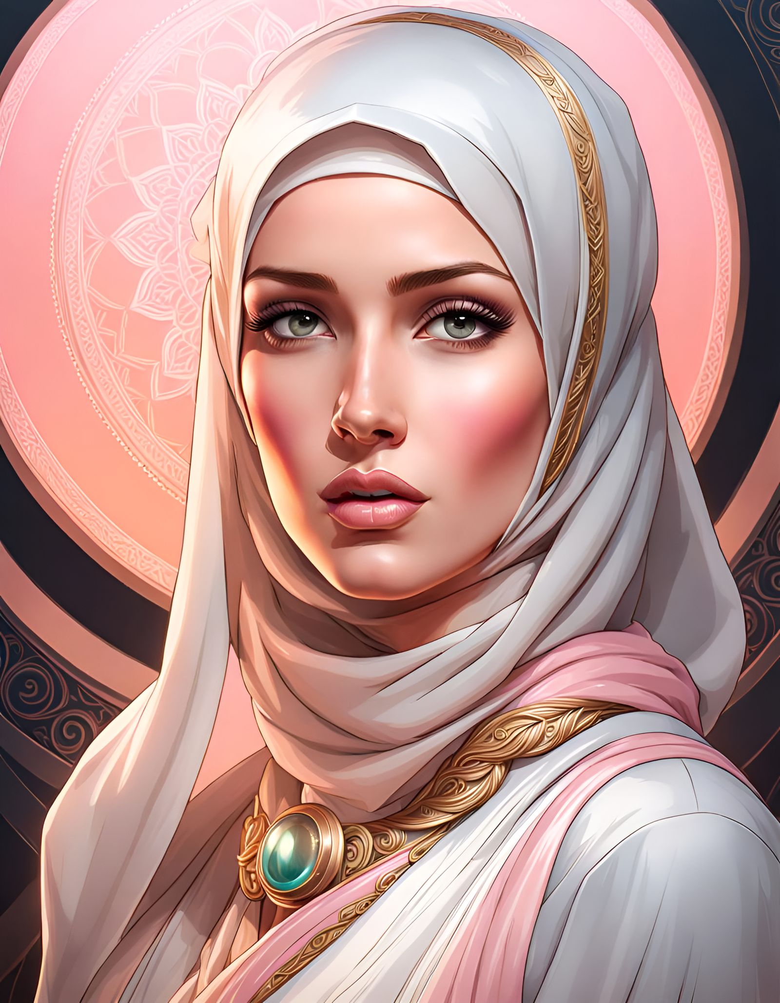 Portrait of German Woman in Hijab, Art Nouveau Style
