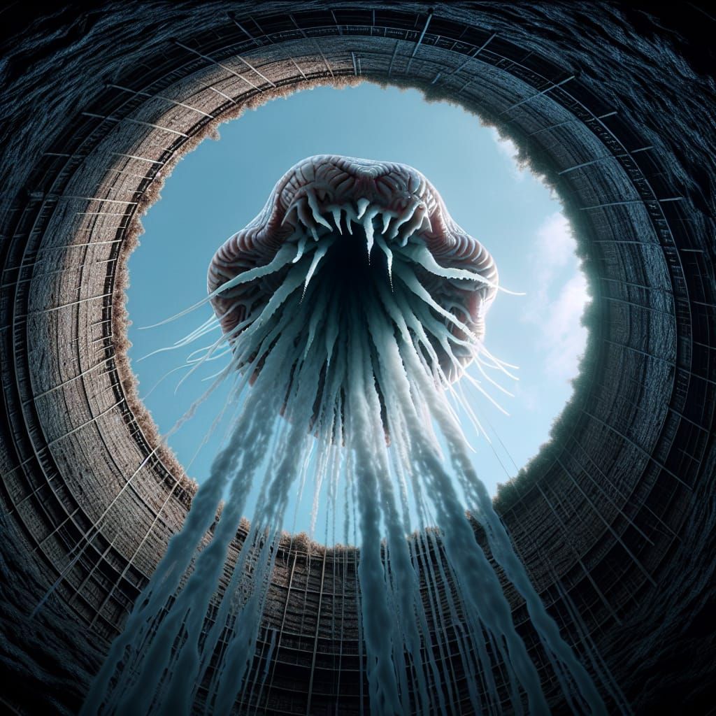 Alien Jellyfish Drifting Above a Well, DSLR Quality