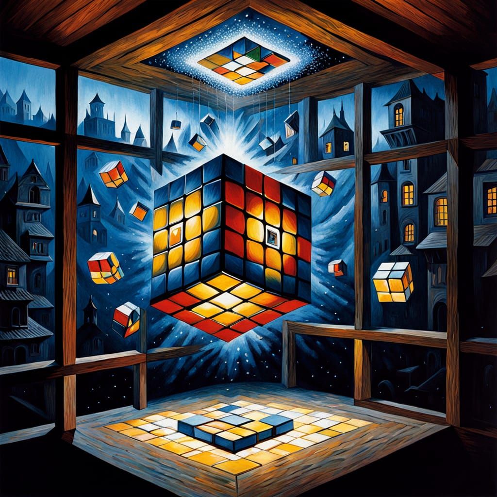 Ethereal Rubik's Cube in Dreamlike Oil Painting