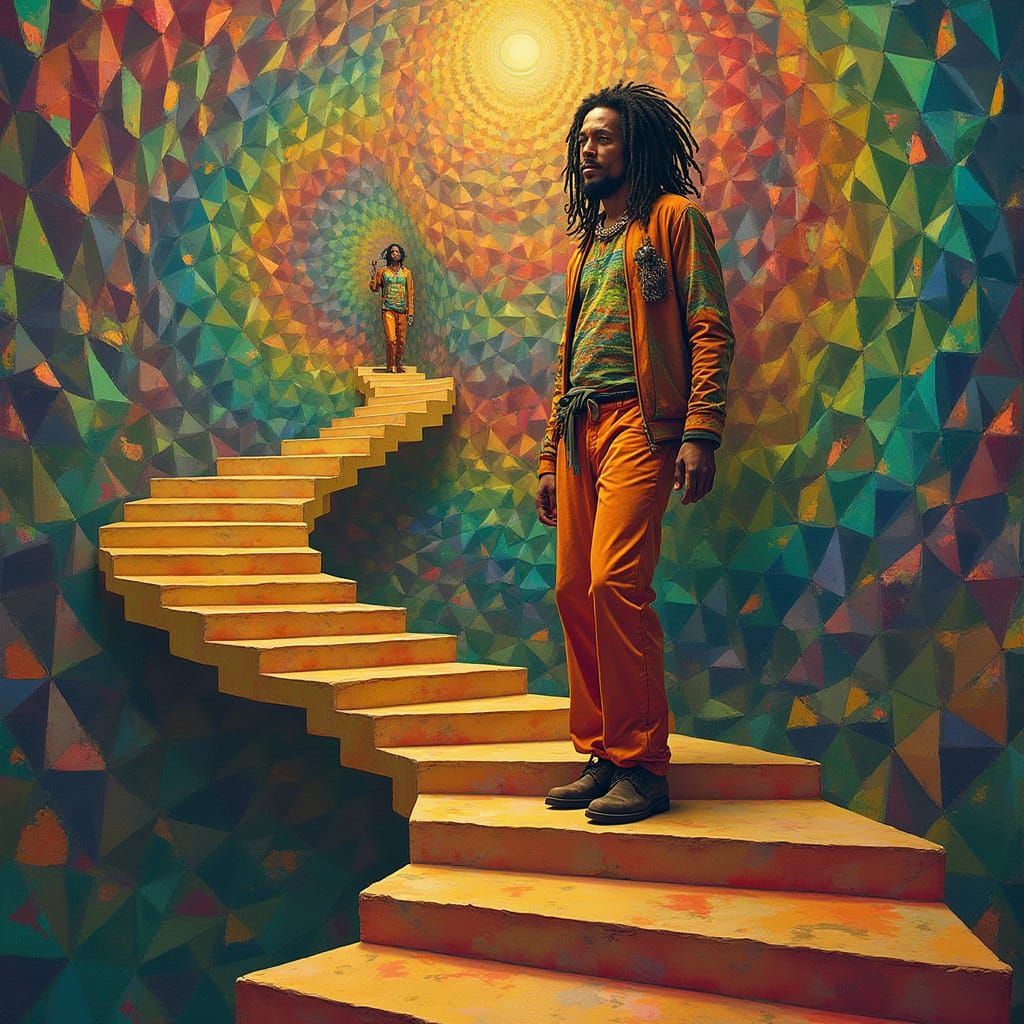 Reggae Icon Ascends M.C. Escher-Inspired Staircase