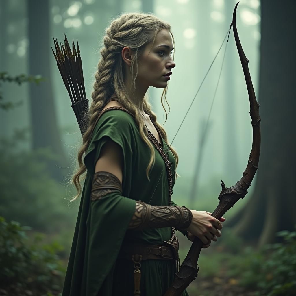 Wood Elf Warrior in Mist, Fantasy Art