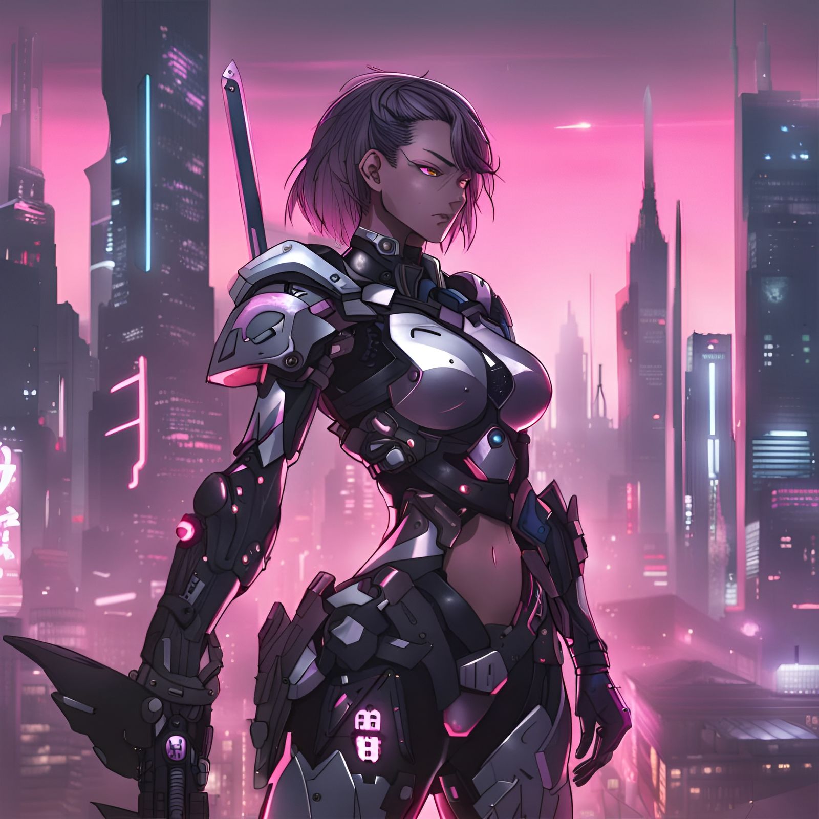 Cyberpunk Cyborg Warrior with Pink Accents