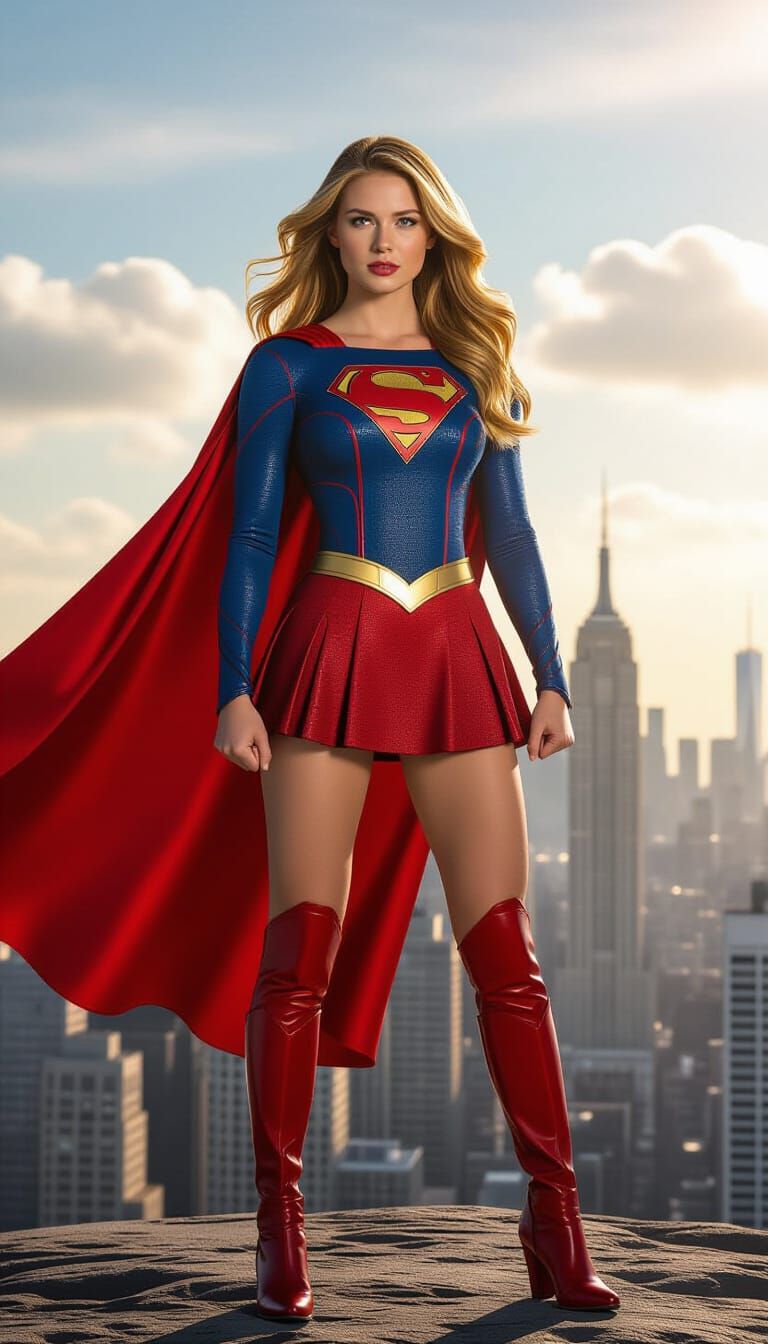 Strawberry Blonde Superheroine in Cityscape