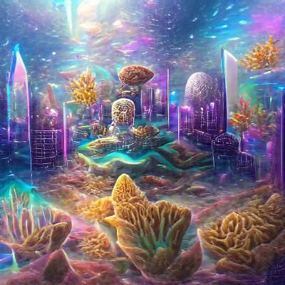 Underwater Coral City in Holographic Astral Style