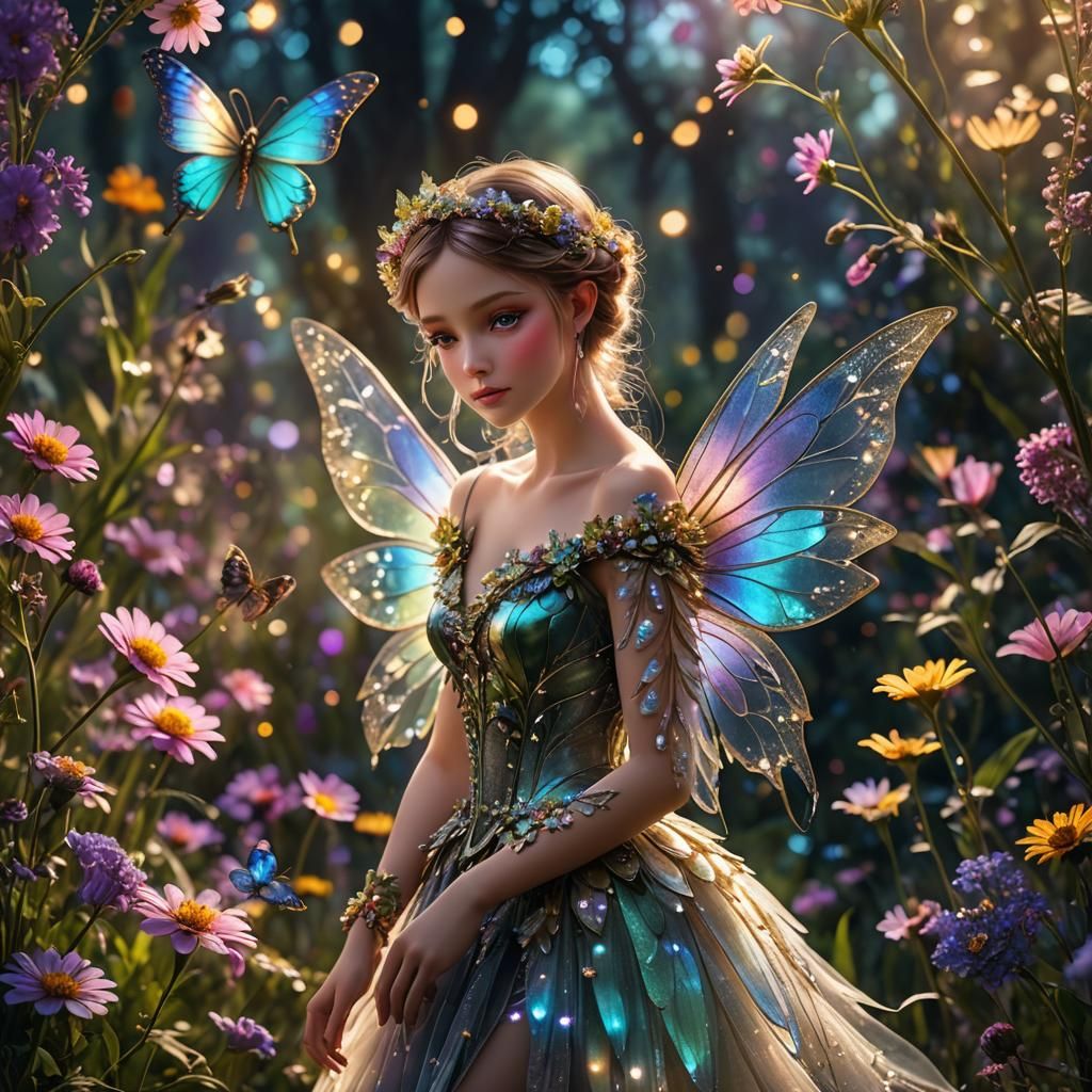 Flower Fairy Princess with Iridescent Wings, Hyperrealistic ...