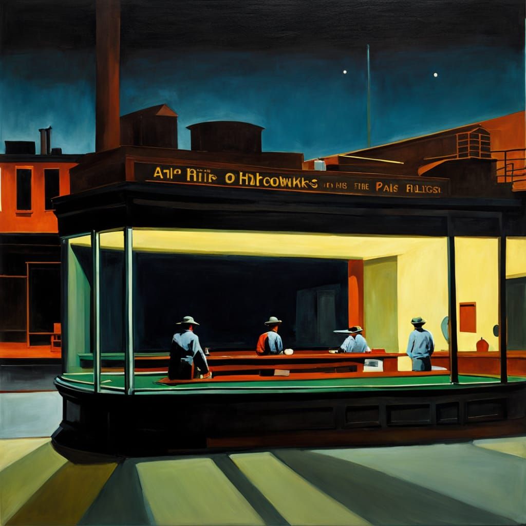 Rothko-Inspired Nighthawks Landscape at Night