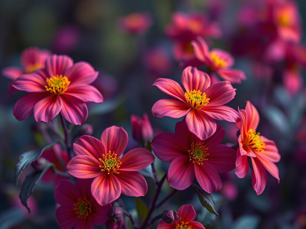 Floral Arrangement in Violet, Burgundy and Cyan