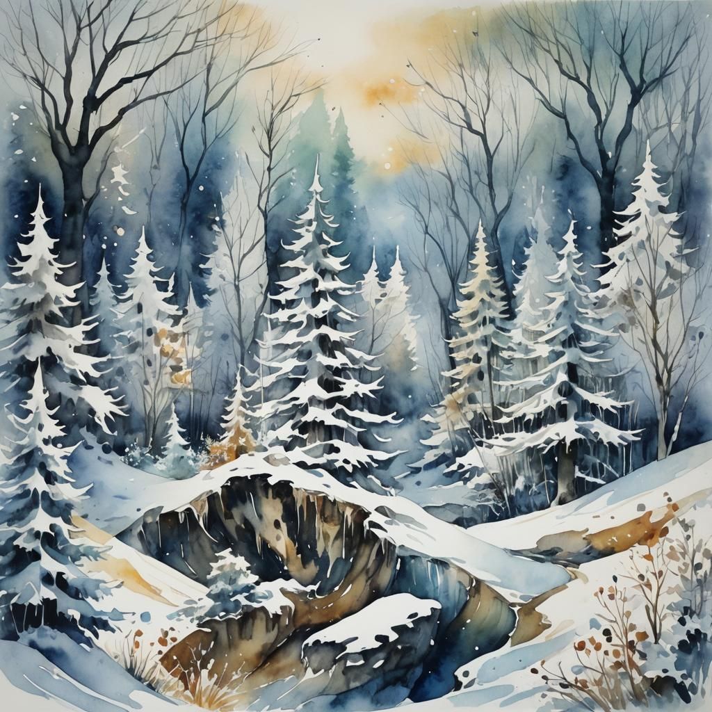 Whimsical Wizard in Winter Wonderland Watercolour