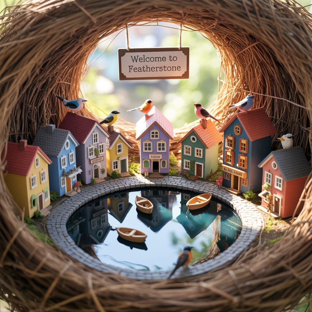 Miniature City in Bird's Nest Aerial View