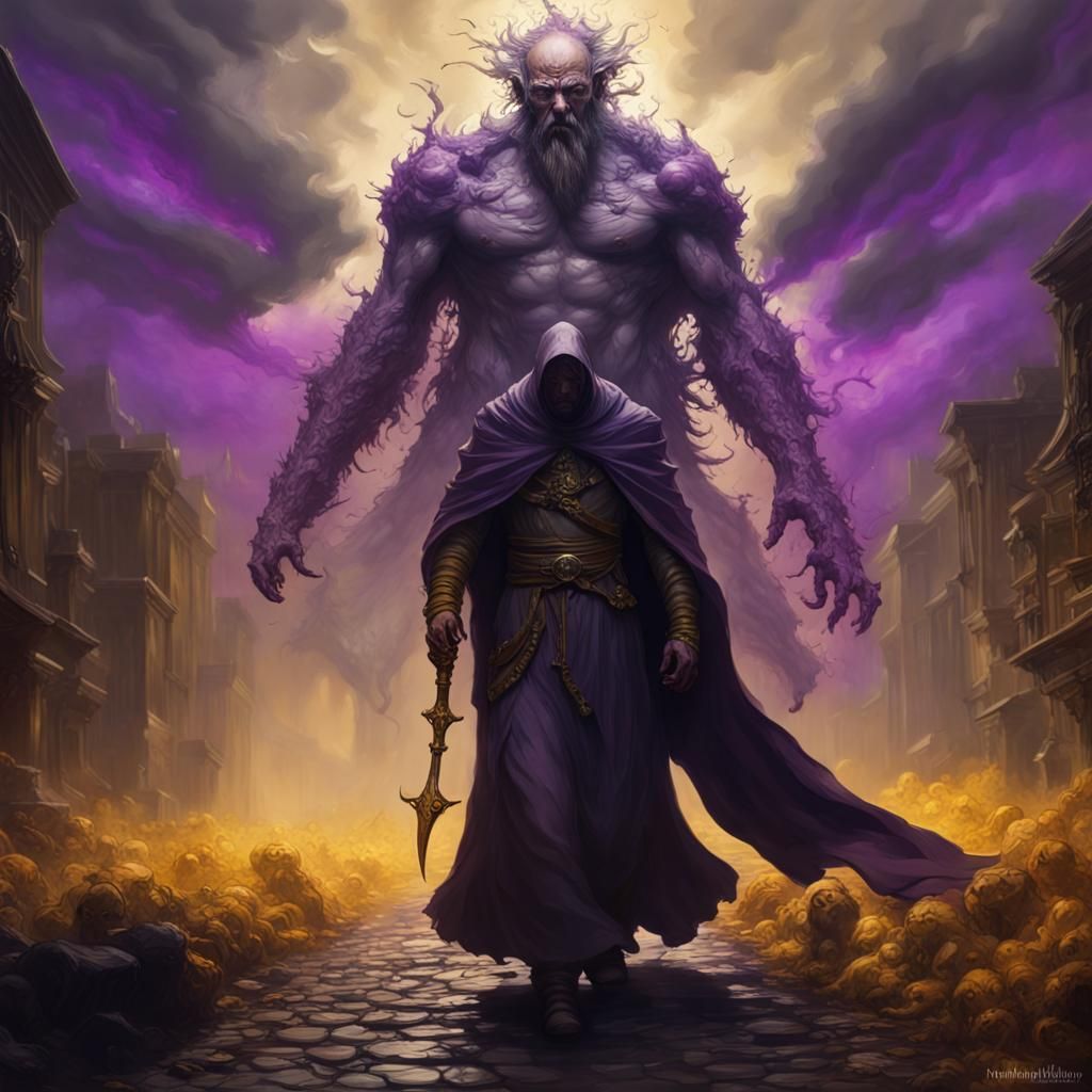 Godlike Dark Man Amidst Plague Cloud