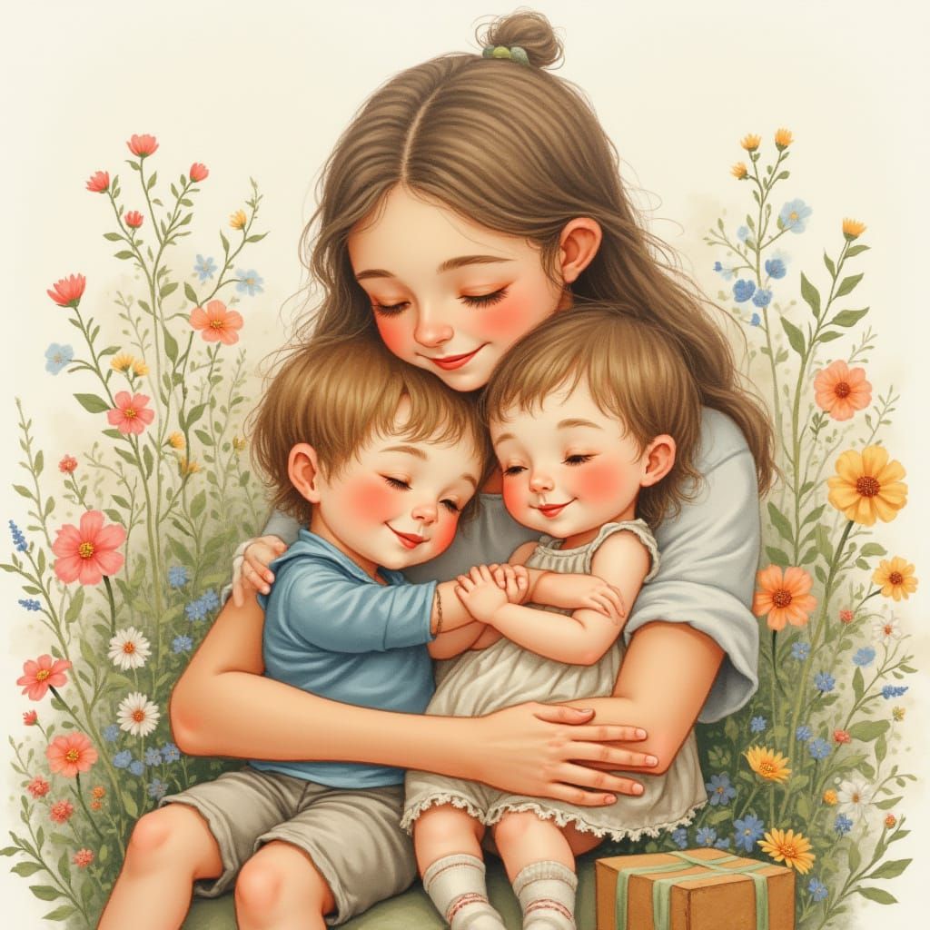 Mother's Love in Whimsical Watercolor